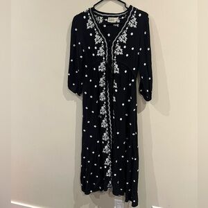 Free people embroidered fable midi dress in black